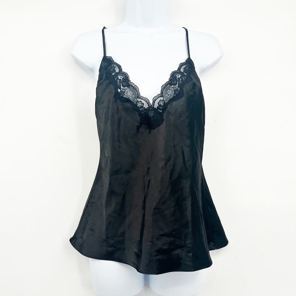 Frederick's Womens Vintage Y2K‎ Whimsigoth Lace Trim Open Back Satin Cami Top M